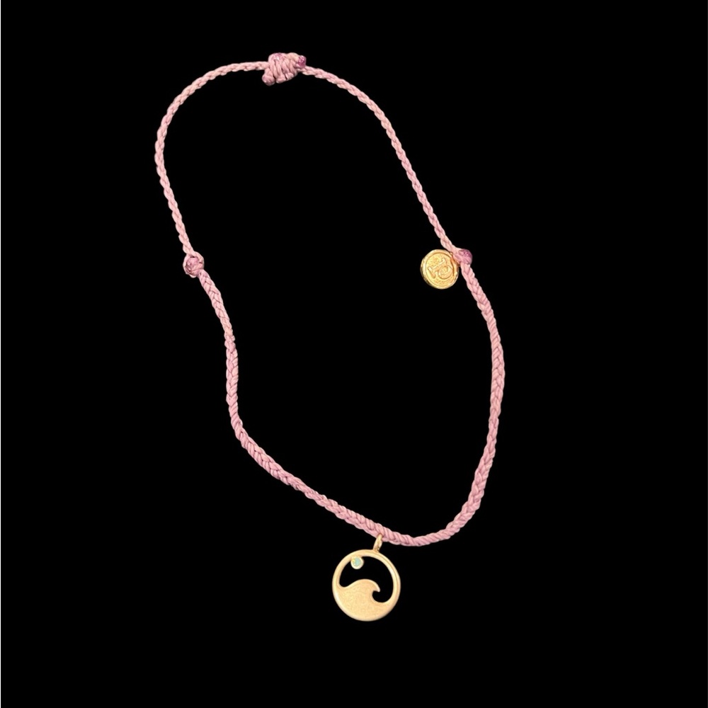 Pink Braided Necklace with Gold Wave Pendant